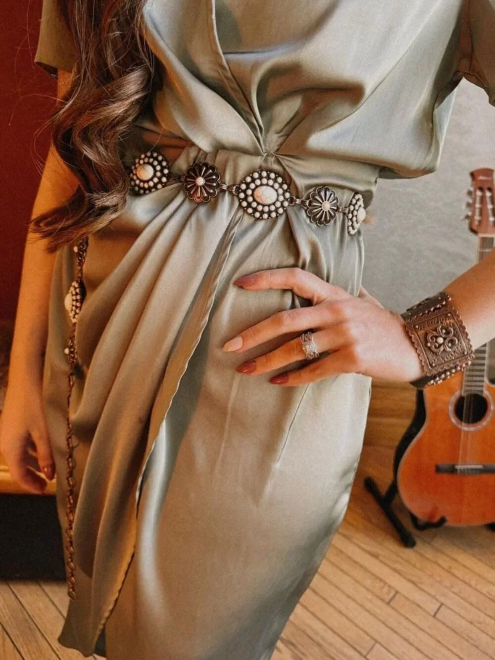 Turquoise Western Concho Chain Belt for Women | Adjustable Boho Cowgirl Body